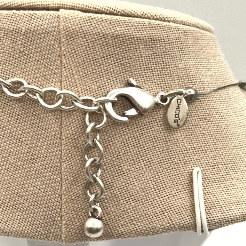Chico's Pendant Necklace Silver Tone Multicolor Mosaic Foil Earthy Boho Artsy - Picture 9 of 13